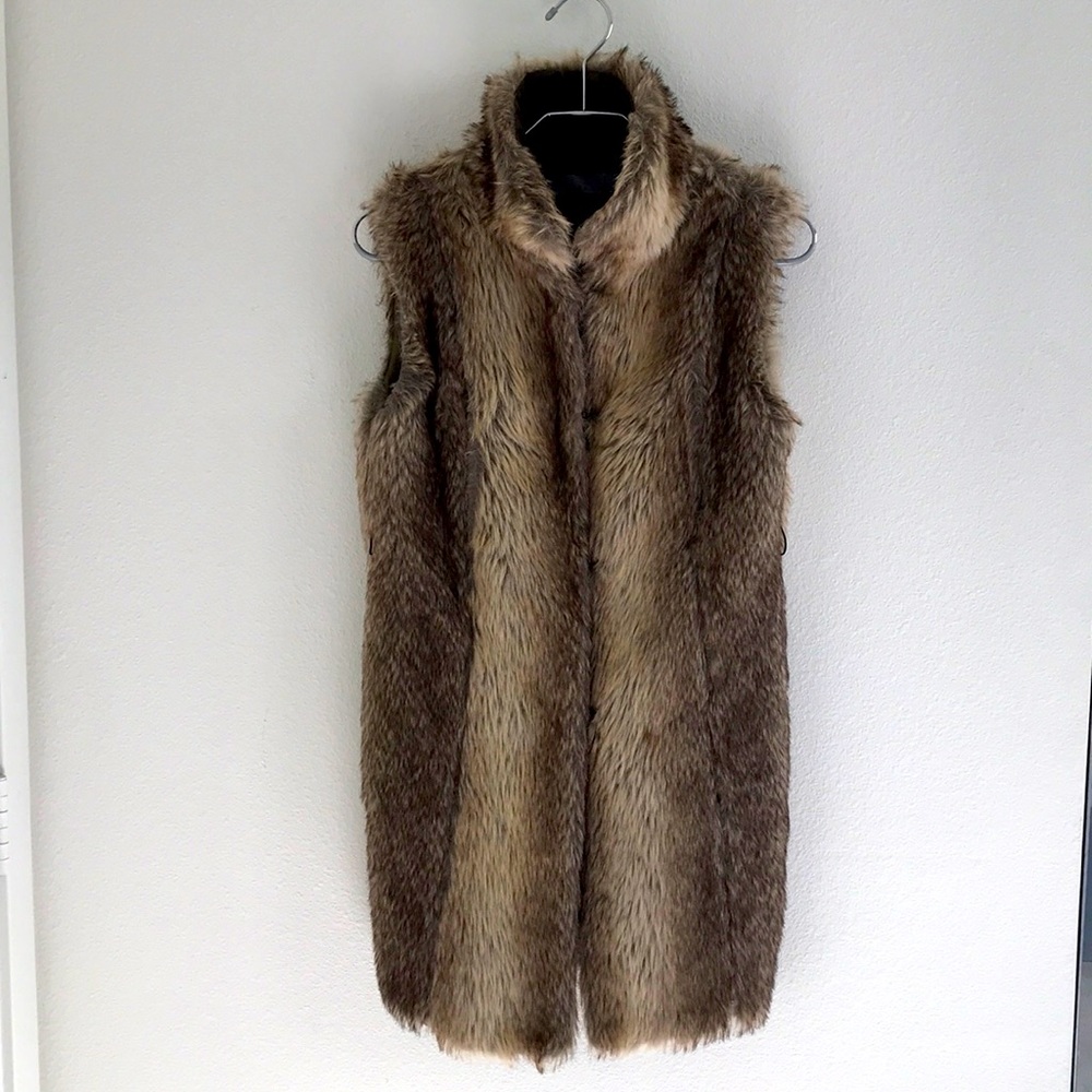 Zara Faux Fur Vest Tunic Length Brown Size Small